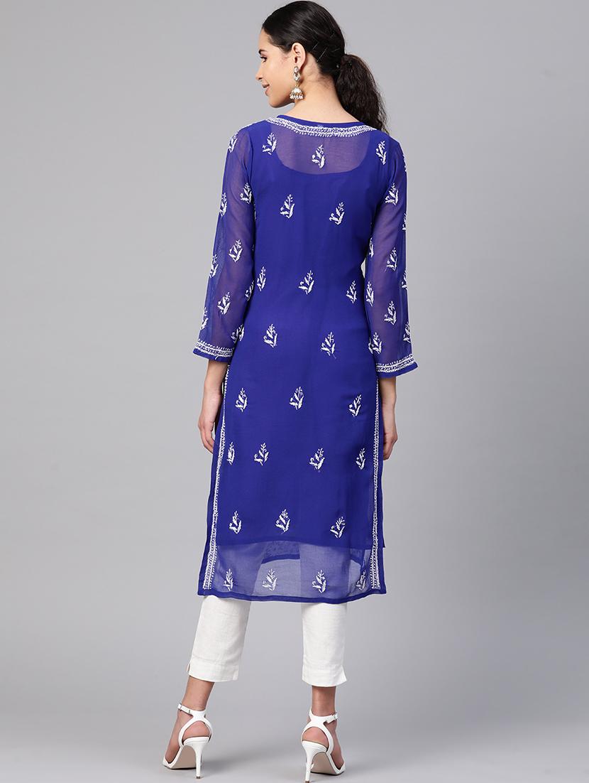 women long sleeve straight chikankari kurta - 21721869 - Standard Image - 2