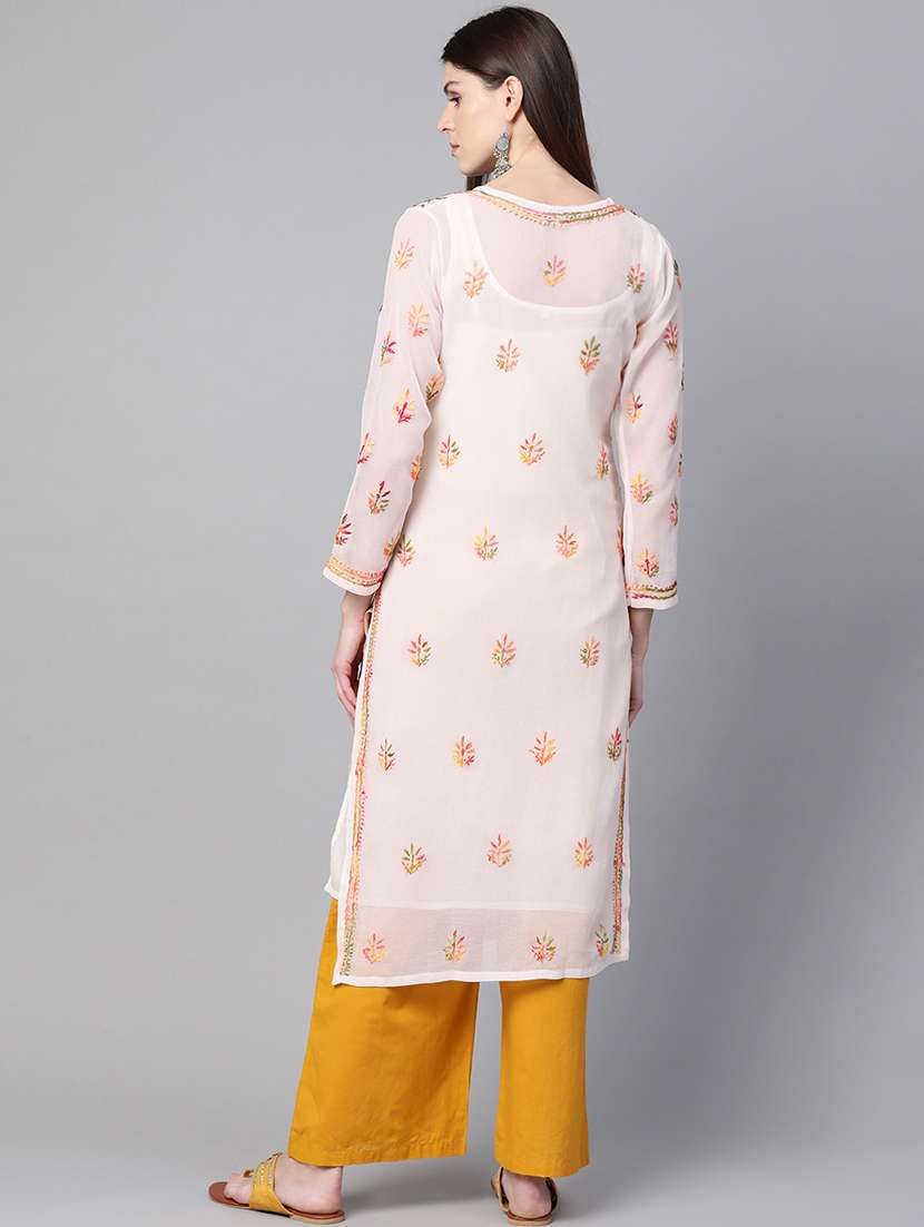 women chikankari long sleeve straight kurta - 21721873 -  Standard Image - 2