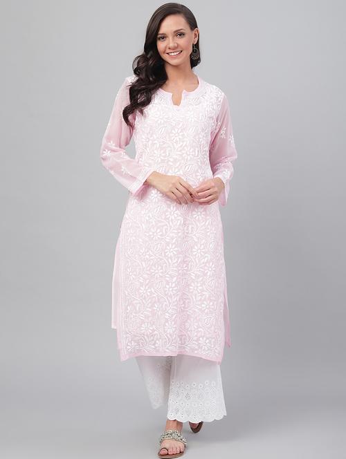 women chikankari long sleeve straight kurta - 21721877 - Standard Image - 0