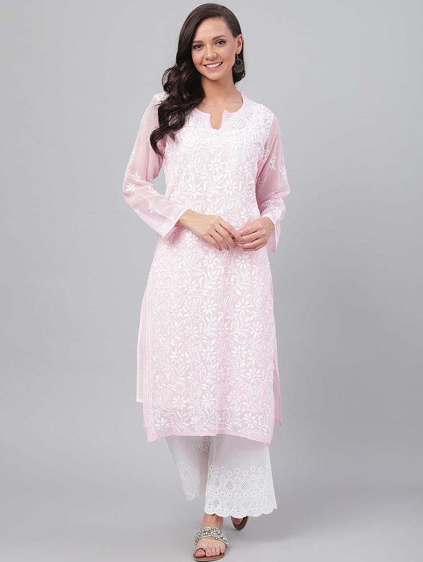 women chikankari long sleeve straight kurta - 21721877 - Zoom Image - 0