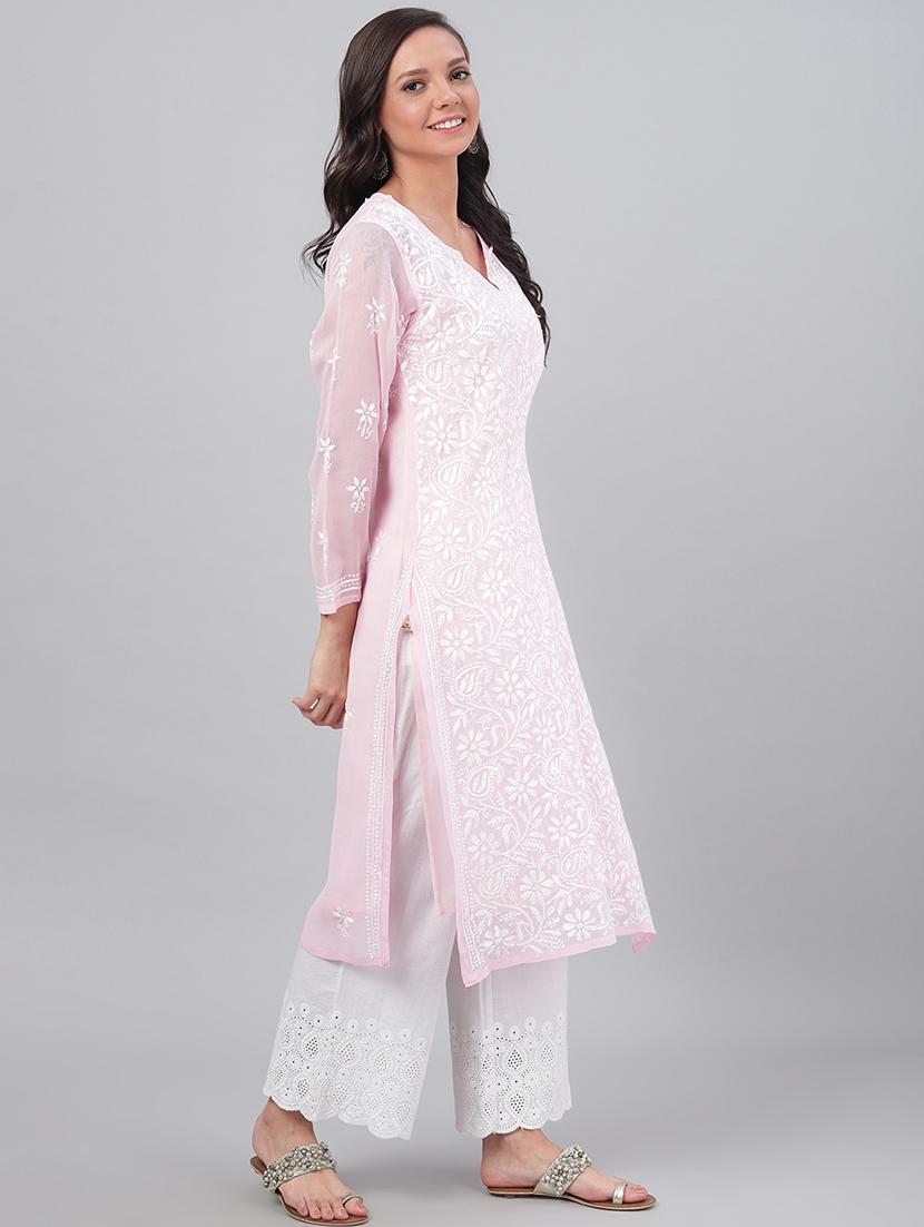 women chikankari long sleeve straight kurta - 21721877 - Standard Image - 2