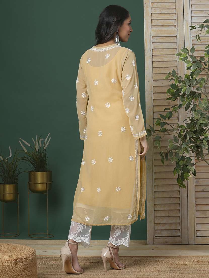 women chikankari long sleeve straight kurta - 21721879 - Standard Image - 2