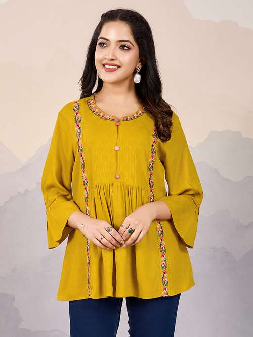 women notch neck embroidered line top - 21721884 -  Standard Image - 0