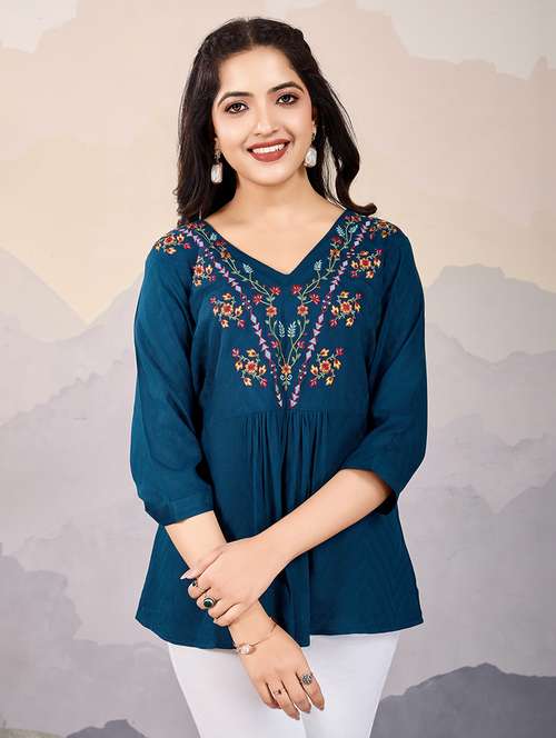 women v-neck embroidered line top - 21721885 -  Standard Image - 0