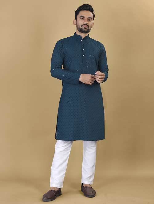 men embroidered mandarin neck kurta