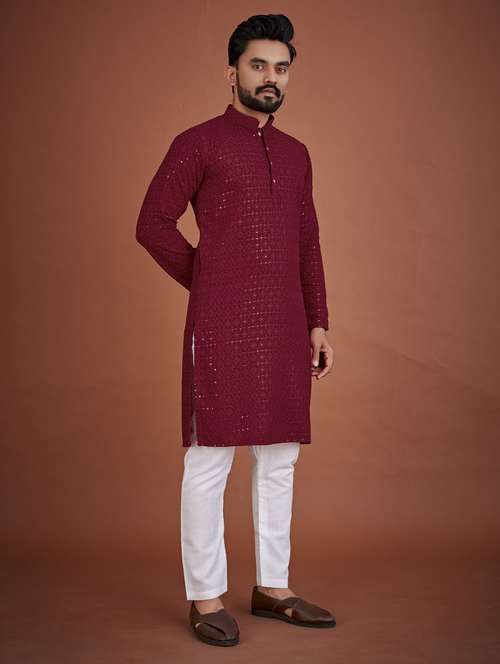 men embroidered mandarin neck kurta