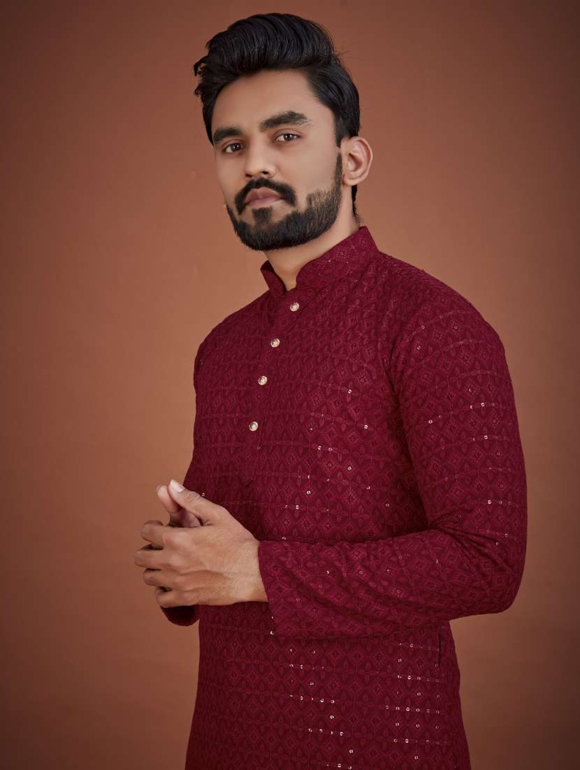 men embroidered mandarin neck kurta - 21721894 - Standard Image - 2