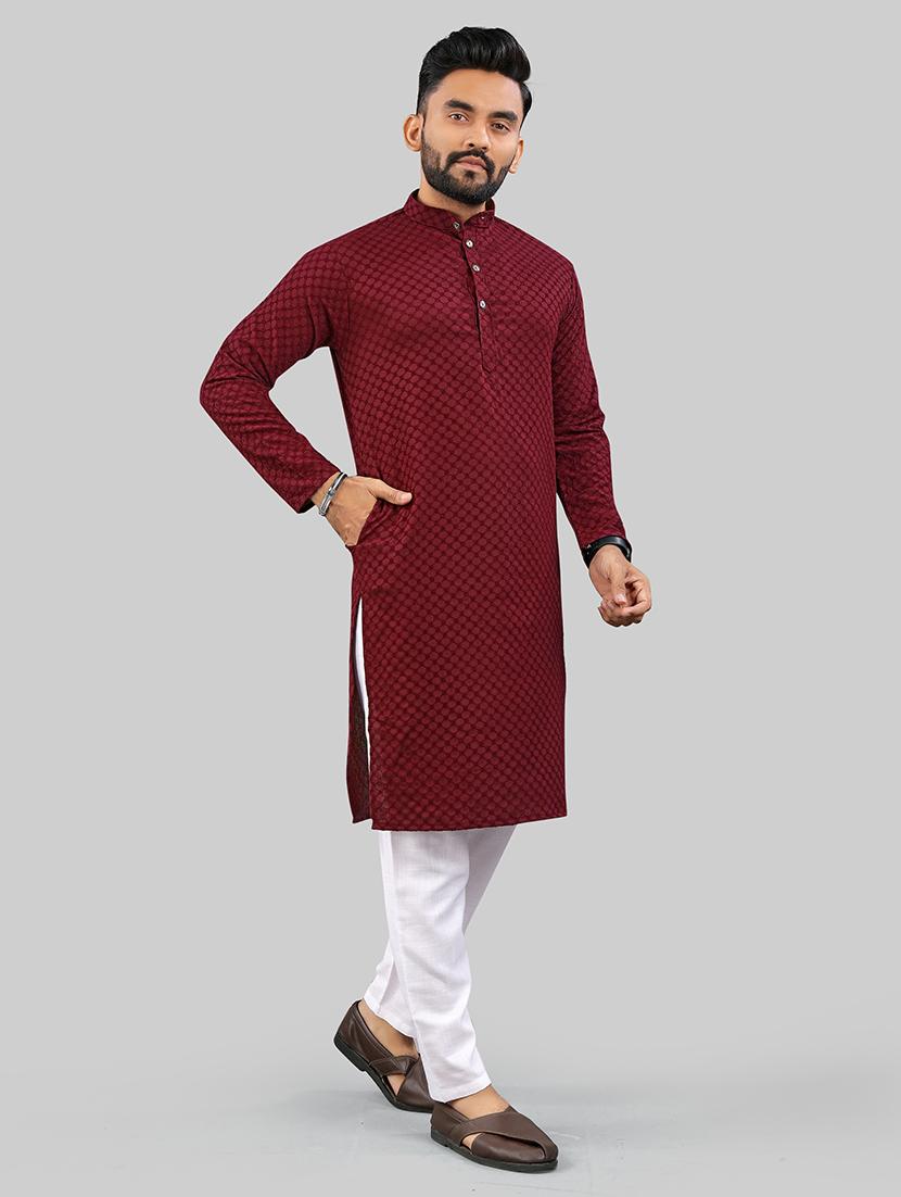 men self design mandarin neck kurta - 21721900 - Standard Image - 2
