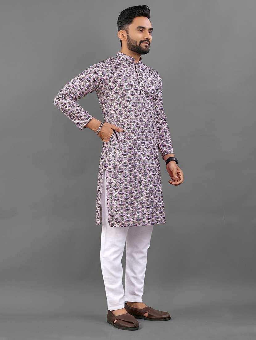 men printed mandarin neck kurta - 21721901 - Standard Image - 2