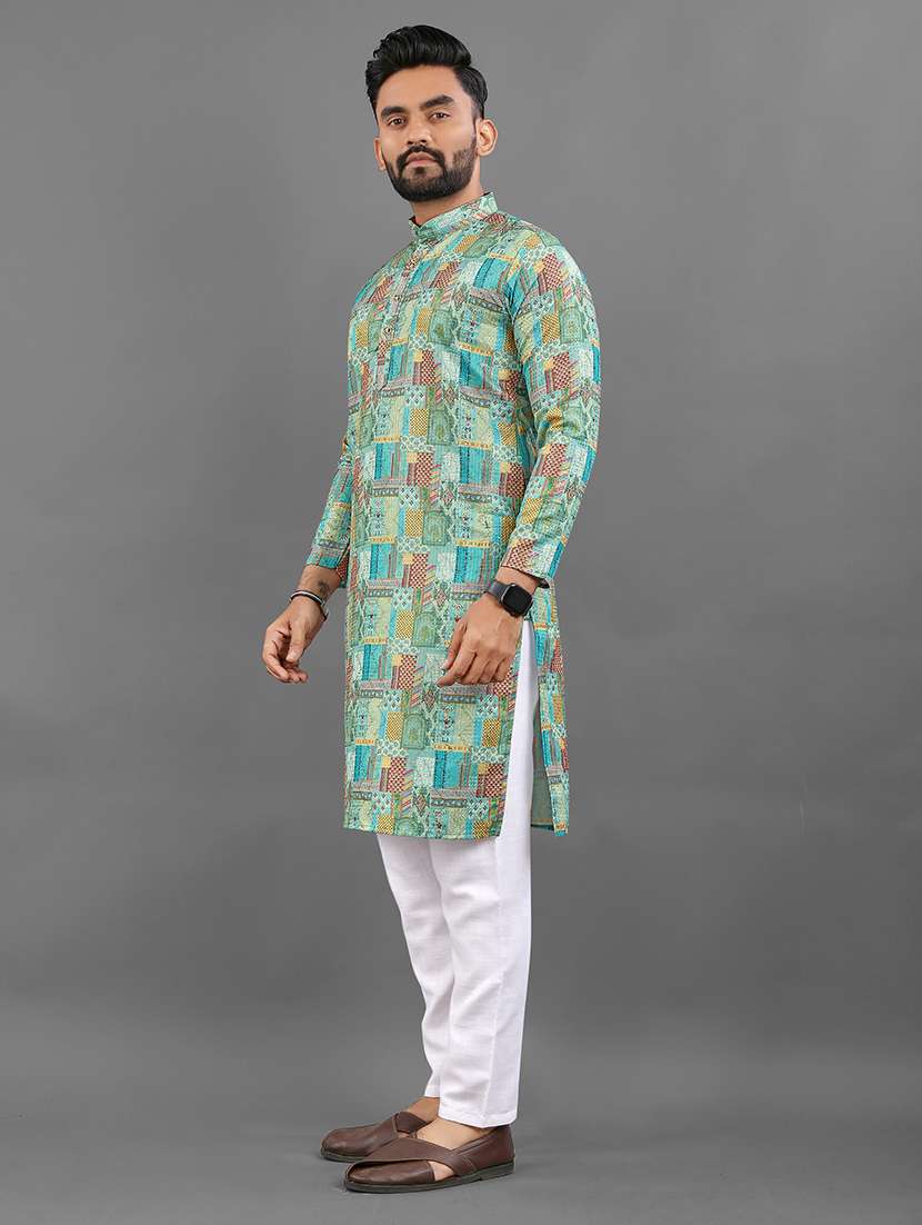men printed mandarin neck kurta - 21721903 - Standard Image - 2