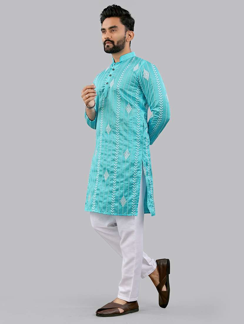 men embroidered mandarin neck kurta - 21721908 -  Standard Image - 2