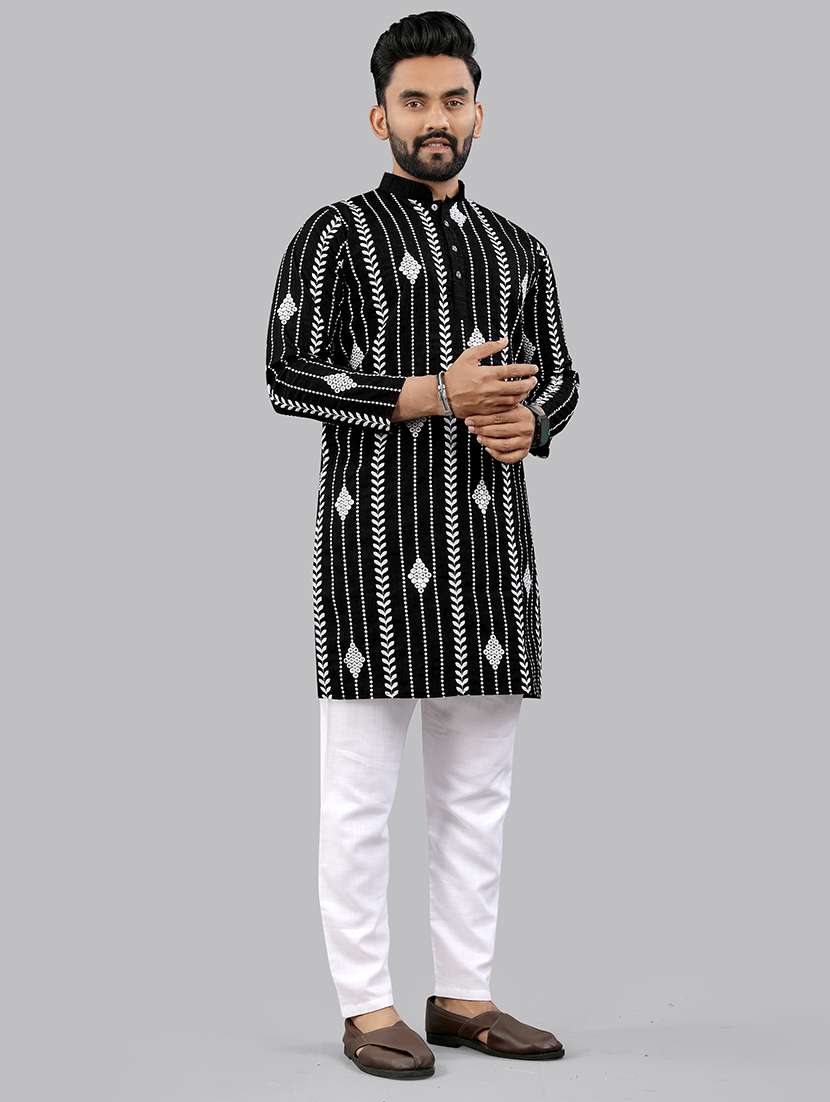 men embroidered mandarin neck kurta - 21721910 - Standard Image - 2