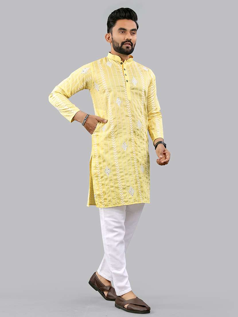 men embroidered mandarin neck kurta - 21721911 -  Standard Image - 2