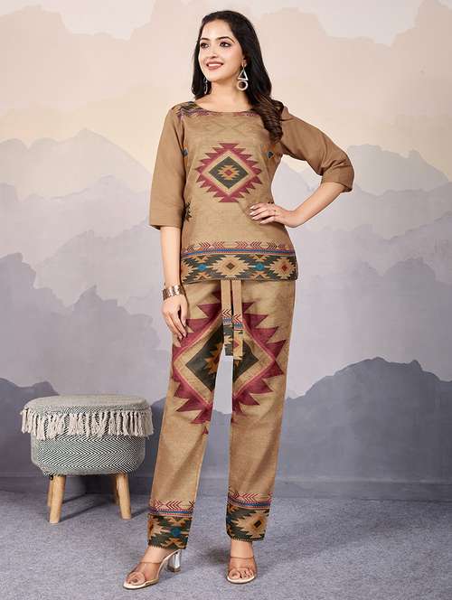 women printed round neck co-ord set