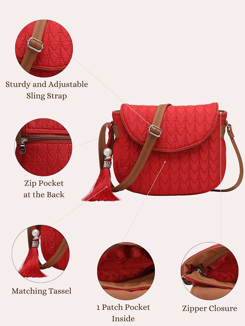 women red solid quilted sling bag - 21721918 -  Standard Image - 7