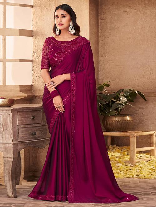women purple embroidered saree with blouse - 21722037 - Standard Image - 0