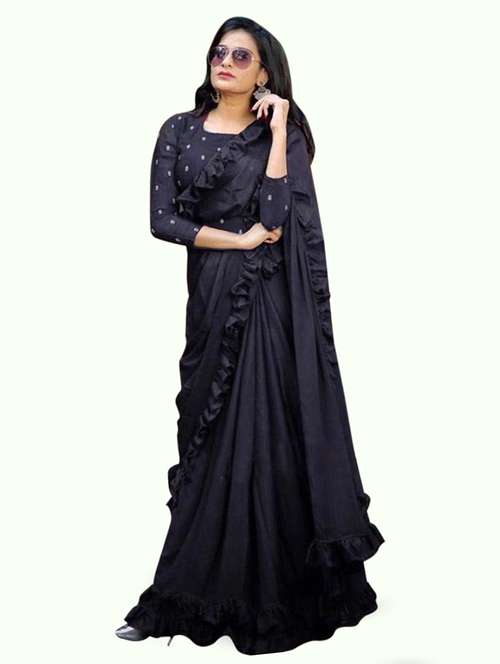 women solid ruffle saree with blouse - 21722041 - Standard Image - 0