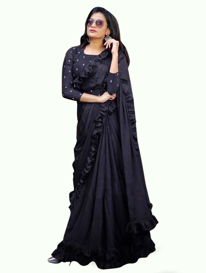 women solid ruffle saree with blouse - 21722041 - Zoom Image - 0
