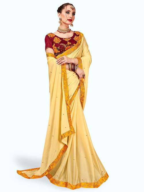 women yellow sequin lace work saree with blouse - 21722062 -  Standard Image - 0