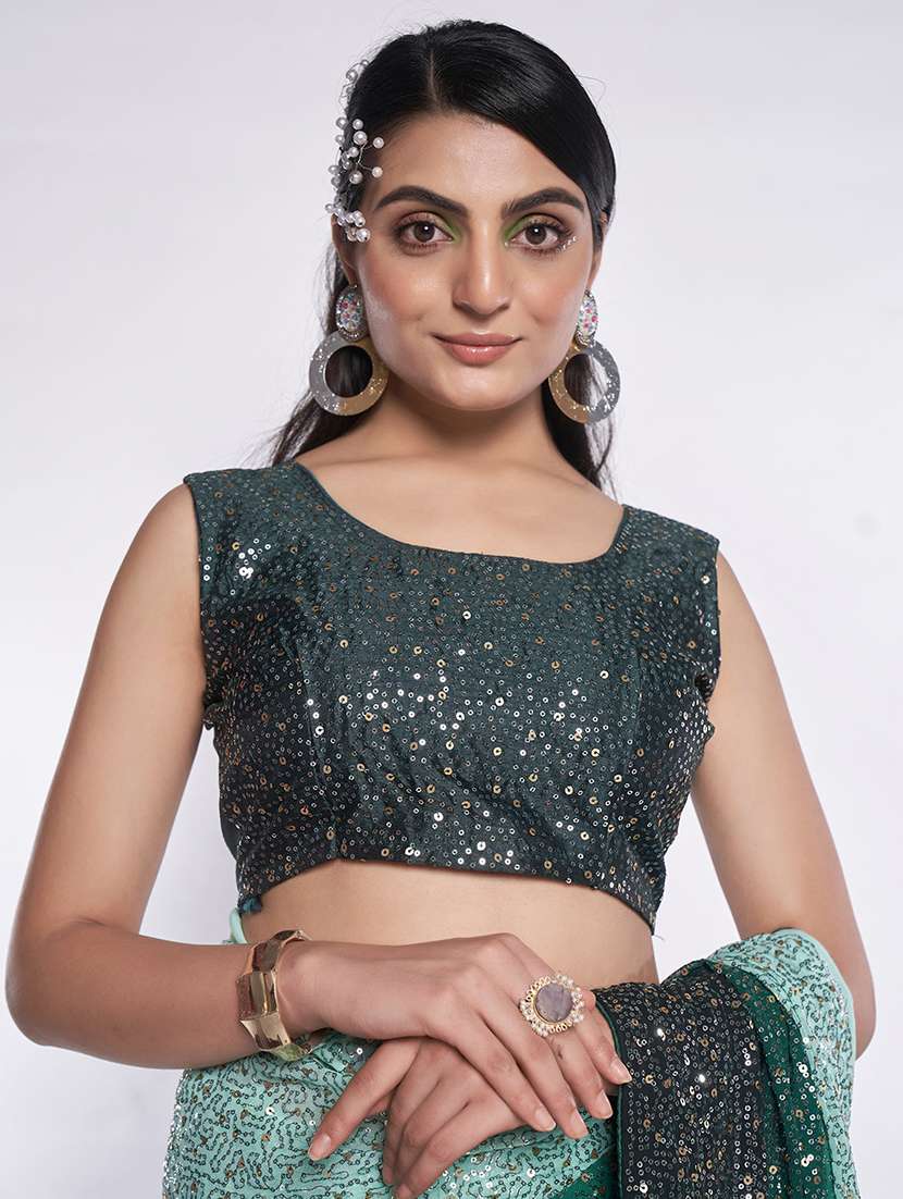 women green sequin work saree with blouse - 21722072 -  Standard Image - 2