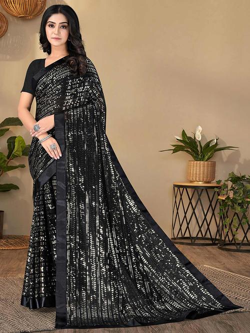 women black sequin work saree with blouse - 21722136 -  Standard Image - 0