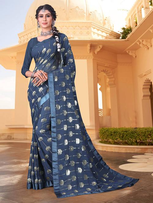 women blue sequin work saree with blouse - 21722145 - Standard Image - 0