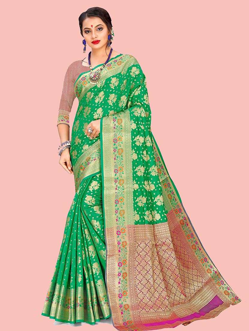women self design banarasi silk saree with blouse