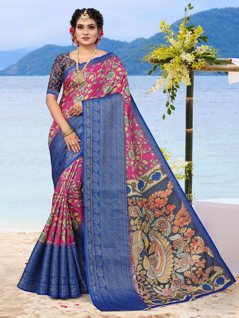 women printed casual wear saree with blouse
