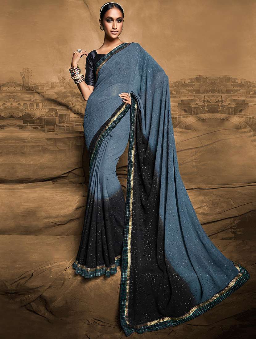 women printed lace bordered saree with blouse