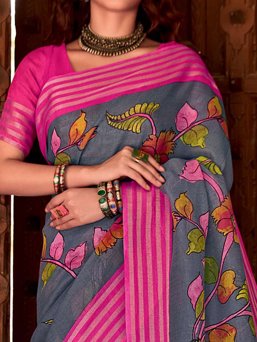 women printed casual wear saree with blouse - 21722658 -  Standard Image - 2