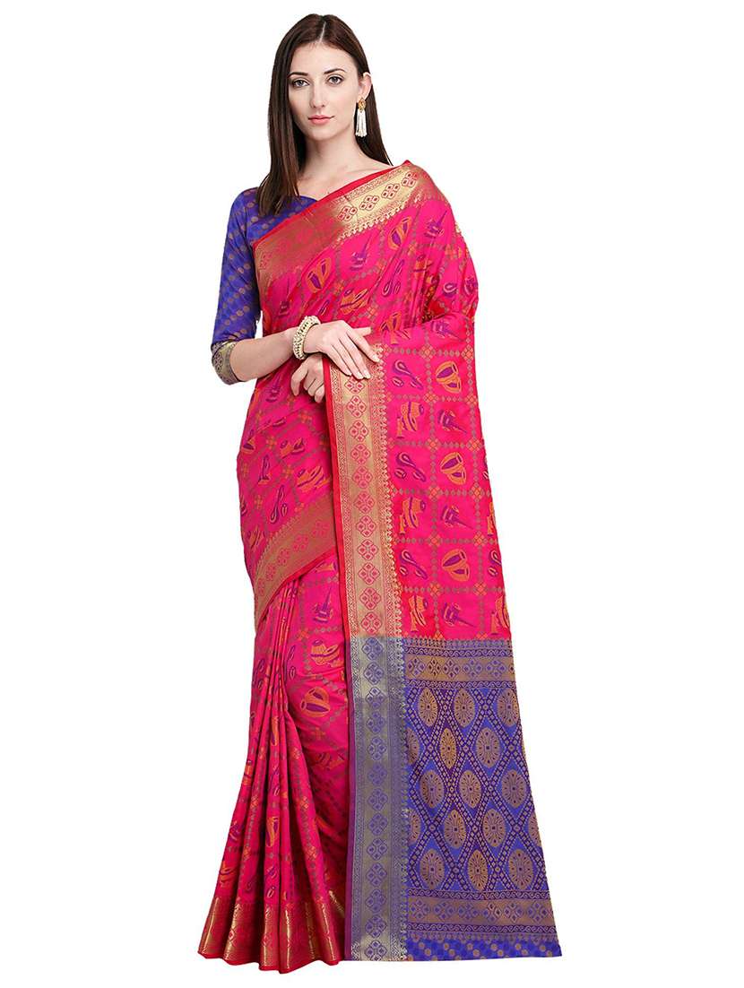 women printed bordered saree with blouse