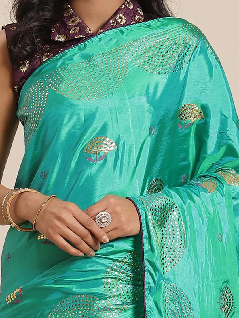 women sea green embellished saree with blouse - 21722694 -  Standard Image - 2