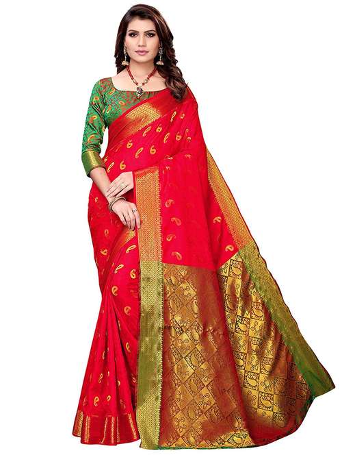 women paisley zari bordered saree with blouse - 21722716 -  Standard Image - 0