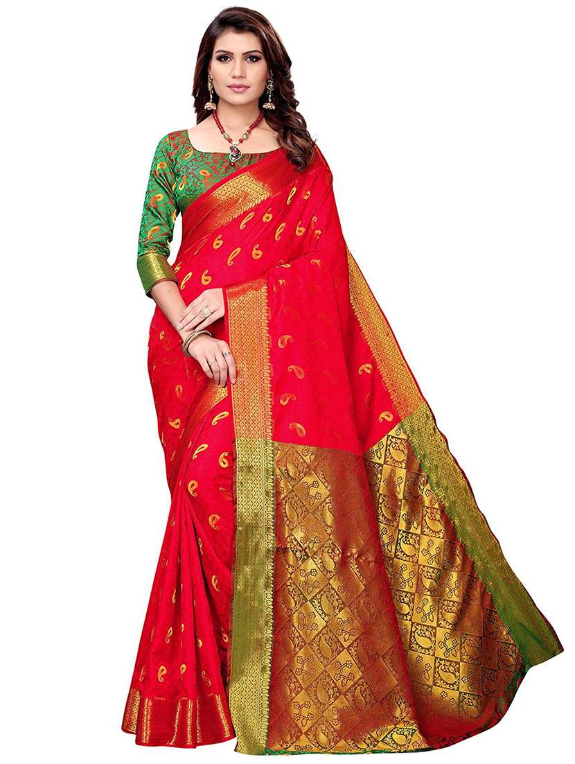 women paisley zari bordered saree with blouse