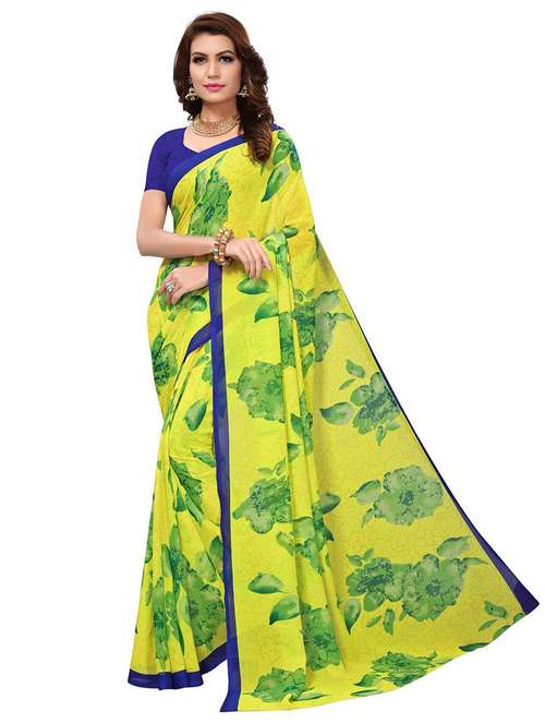 women yellow floral printed saree with blouse - 21722794 -  Standard Image - 0