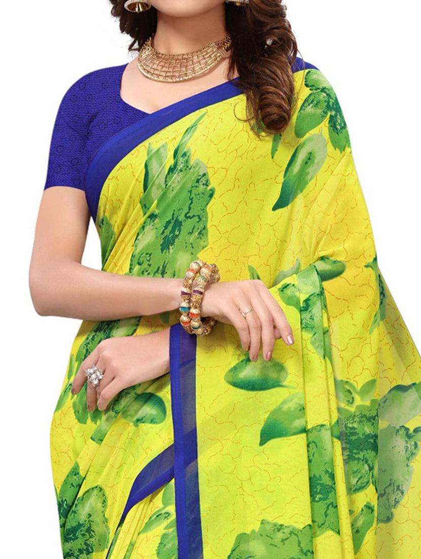 women yellow floral printed saree with blouse - 21722794 - Standard Image - 2
