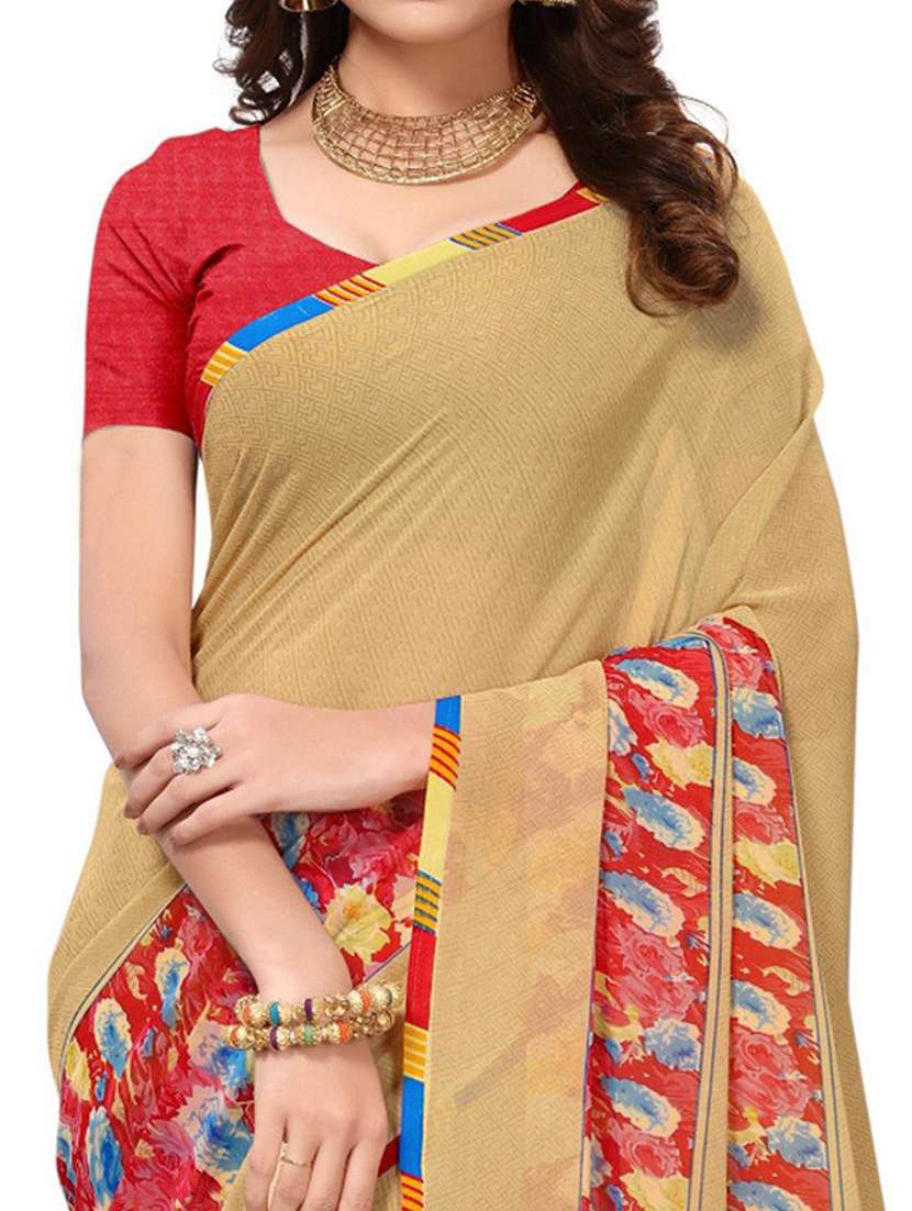 women beige floral printed saree with blouse - 21722795 -  Standard Image - 2