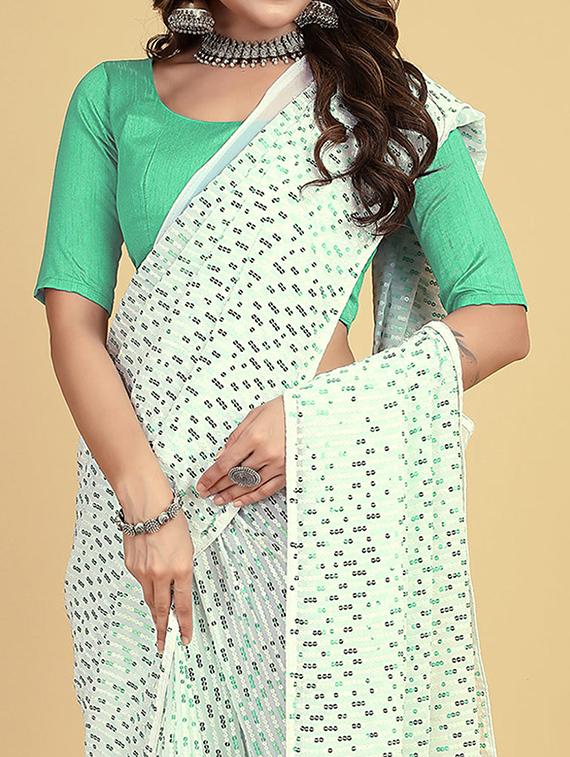 women white sequin detailed saree with blouse - 21722843 - Standard Image - 2