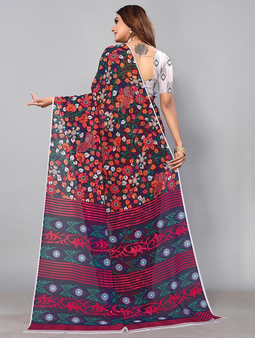women blue printed saree with blouse - 21722949 - Standard Image - 2