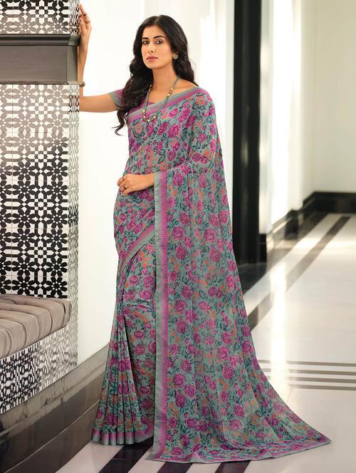 women printed casual wear saree with blouse - 21722951 -  Standard Image - 0