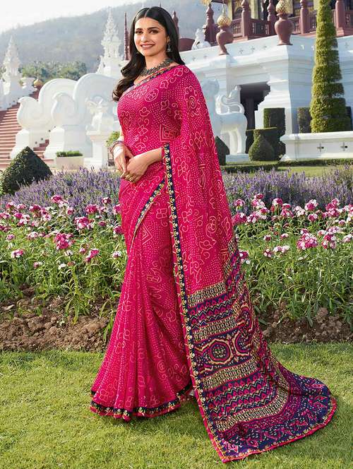 women bandhani printed bordered saree with blouse - 21722967 -  Standard Image - 0