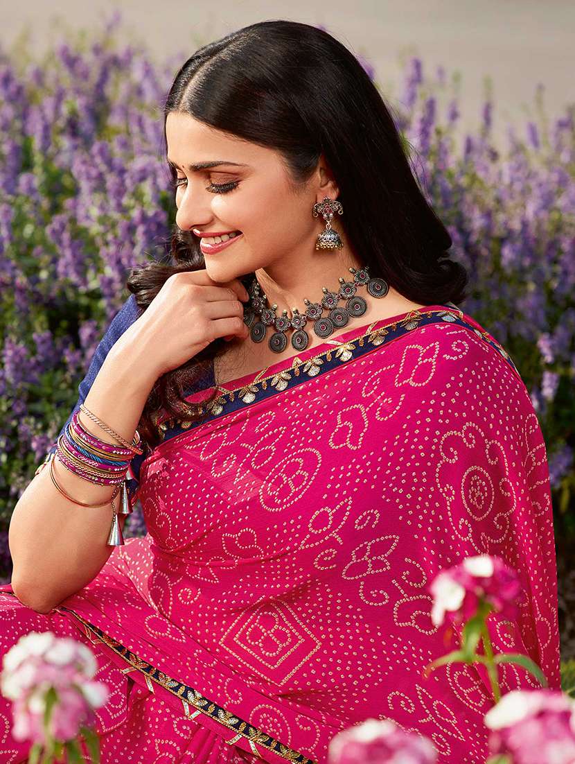 women bandhani printed bordered saree with blouse - 21722967 - Standard Image - 2