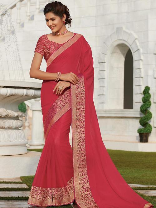 women solid lace bordered saree with blouse - 21722980 -  Standard Image - 0