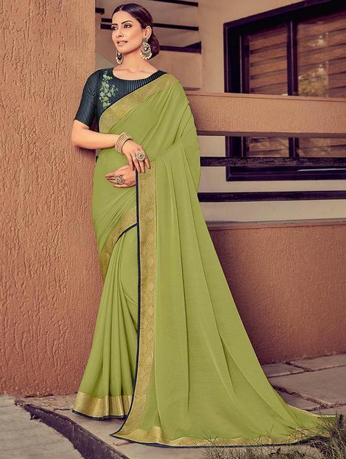 women solid with bordered saree with blouse - 21722982 - Standard Image - 0