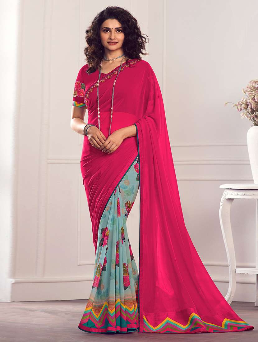 women printed half & half saree with blouse