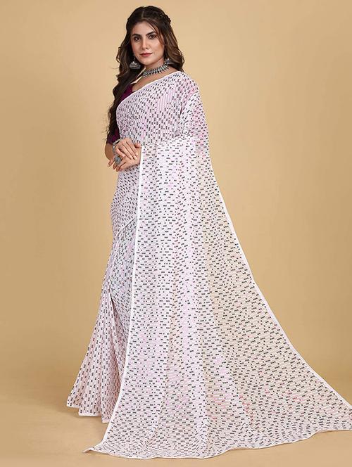 women white sequin work saree with blouse - 21722993 -  Standard Image - 0