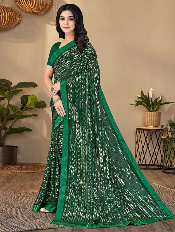 women green sequin work saree with blouse