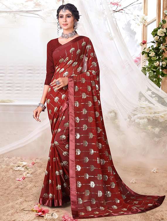 women sequined bordered saree with blouse