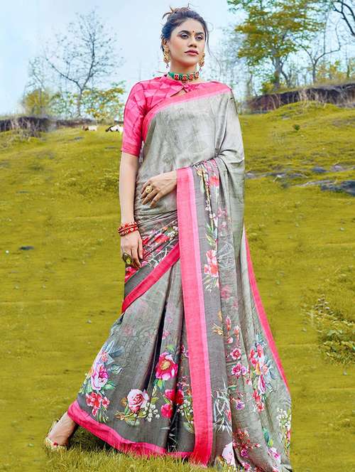 women printed bordered saree with blouse - 21723136 -  Standard Image - 0