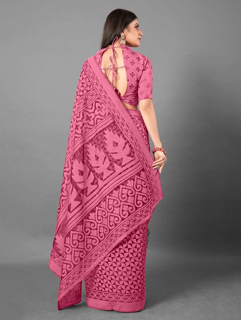 women pink printed saree with blouse - 21723167 -  Standard Image - 2
